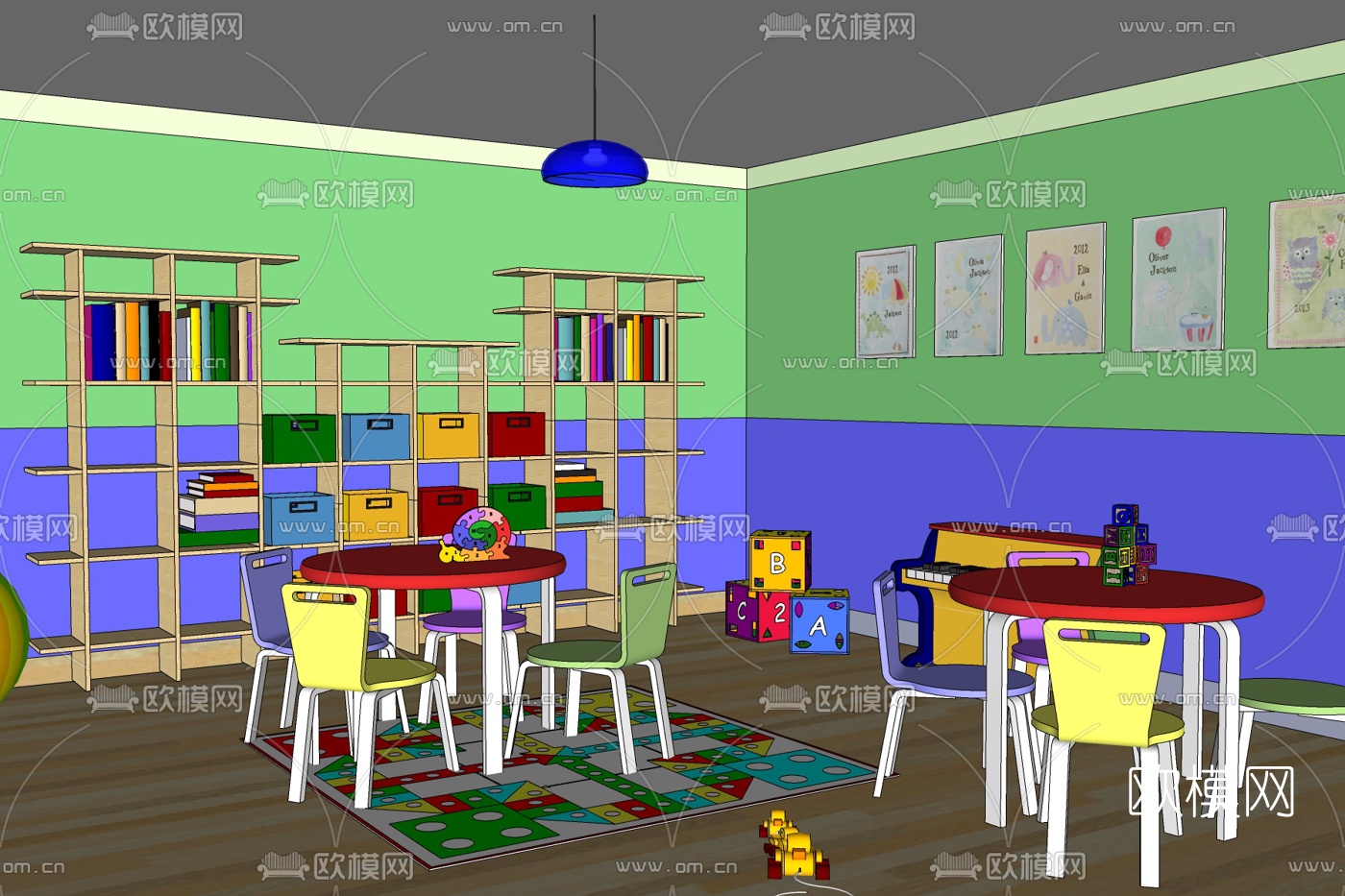现代幼儿园教室免费su模型下载
