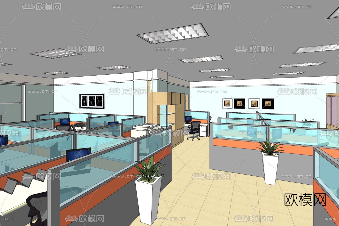 现代办公区免费su模型下载