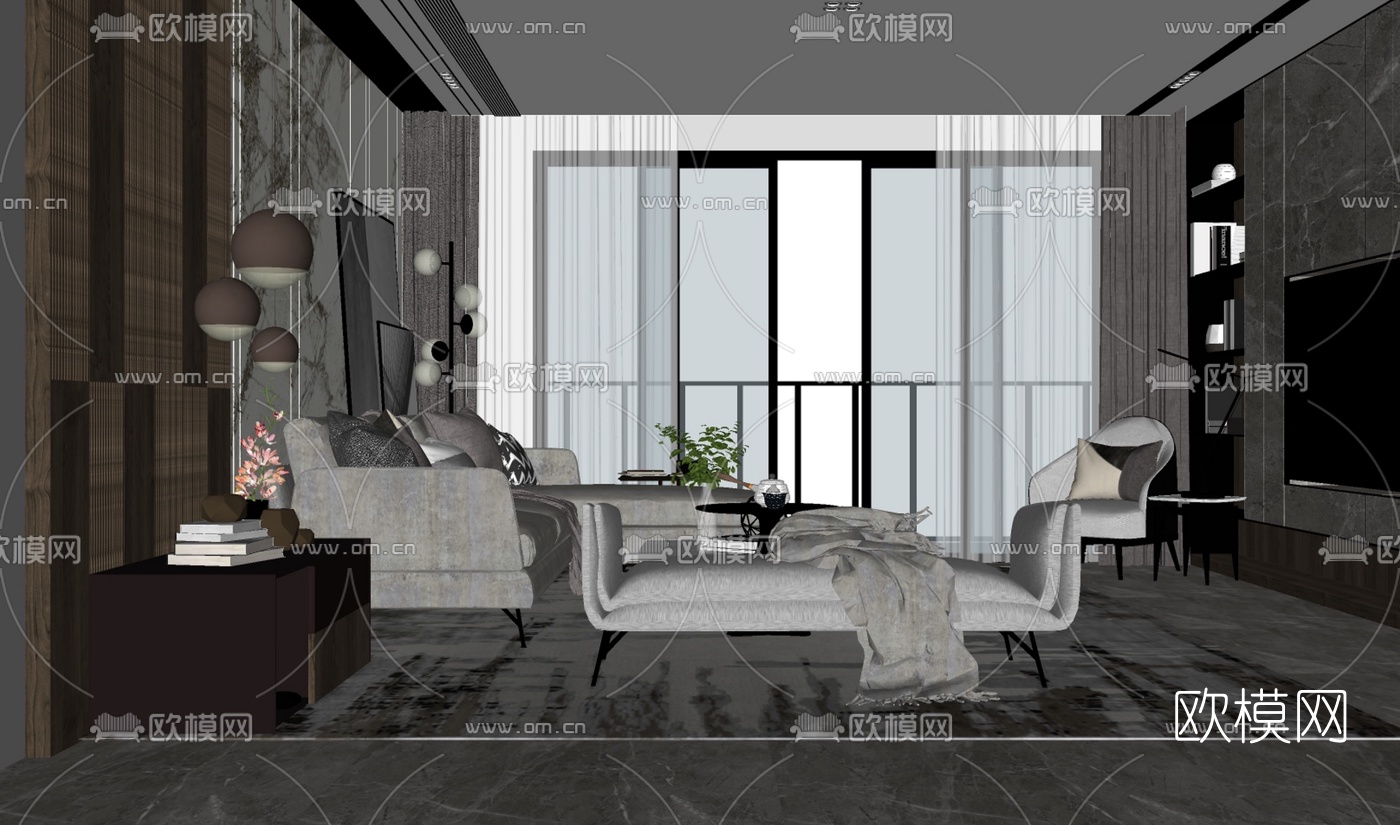 北欧简约客厅su模型