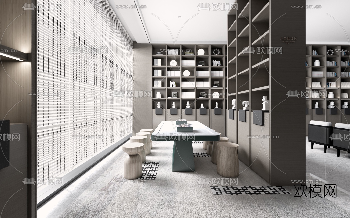 达文设计 新中式售楼处休息区3d模型下载