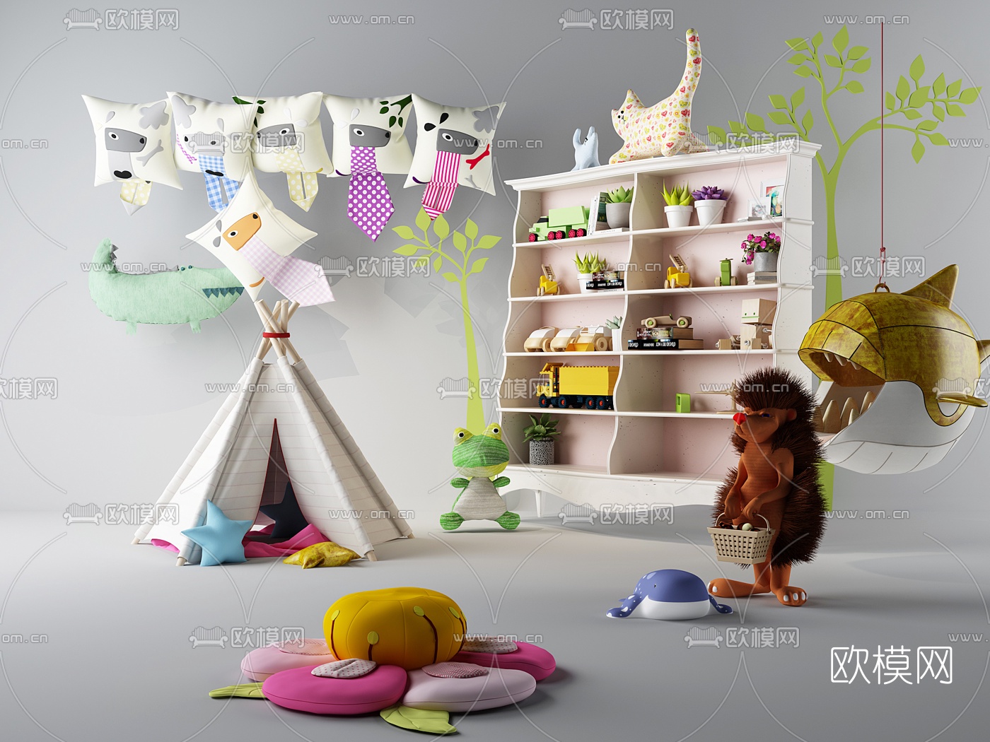 现代儿童玩具帐篷展示柜3d模型下载