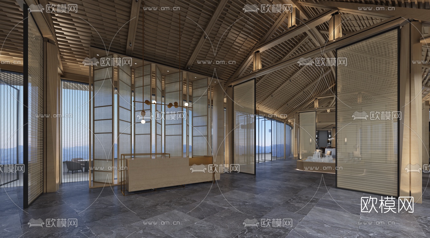 自然风售楼处洽谈区3d模型下载（渲染图1）