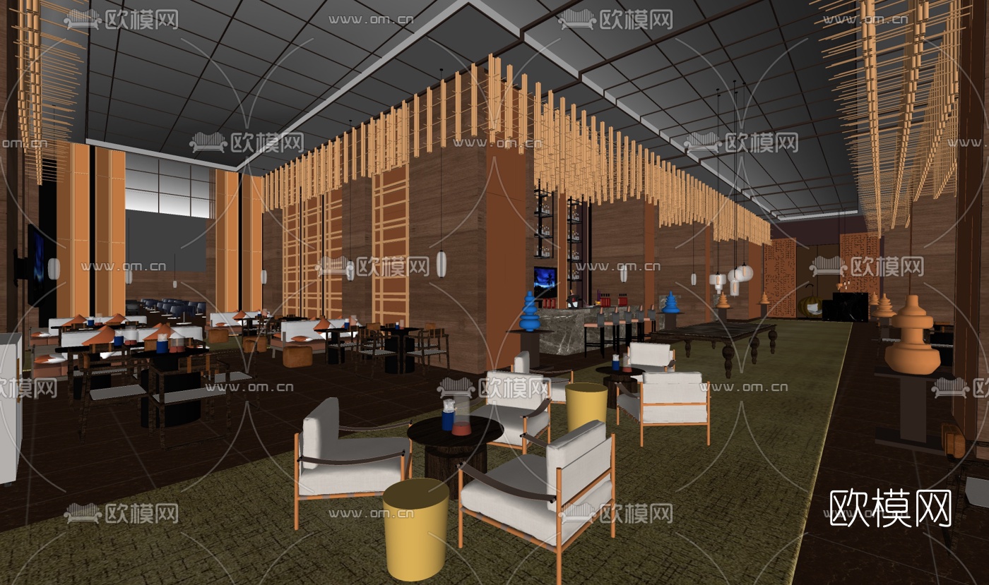 CCD郑忠新中式酒店大堂吧su模型下载