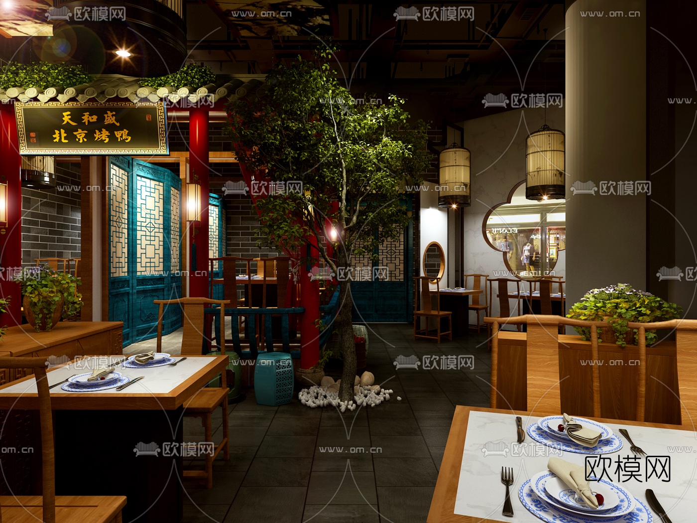 中式北京烤鸭店免费3d模型