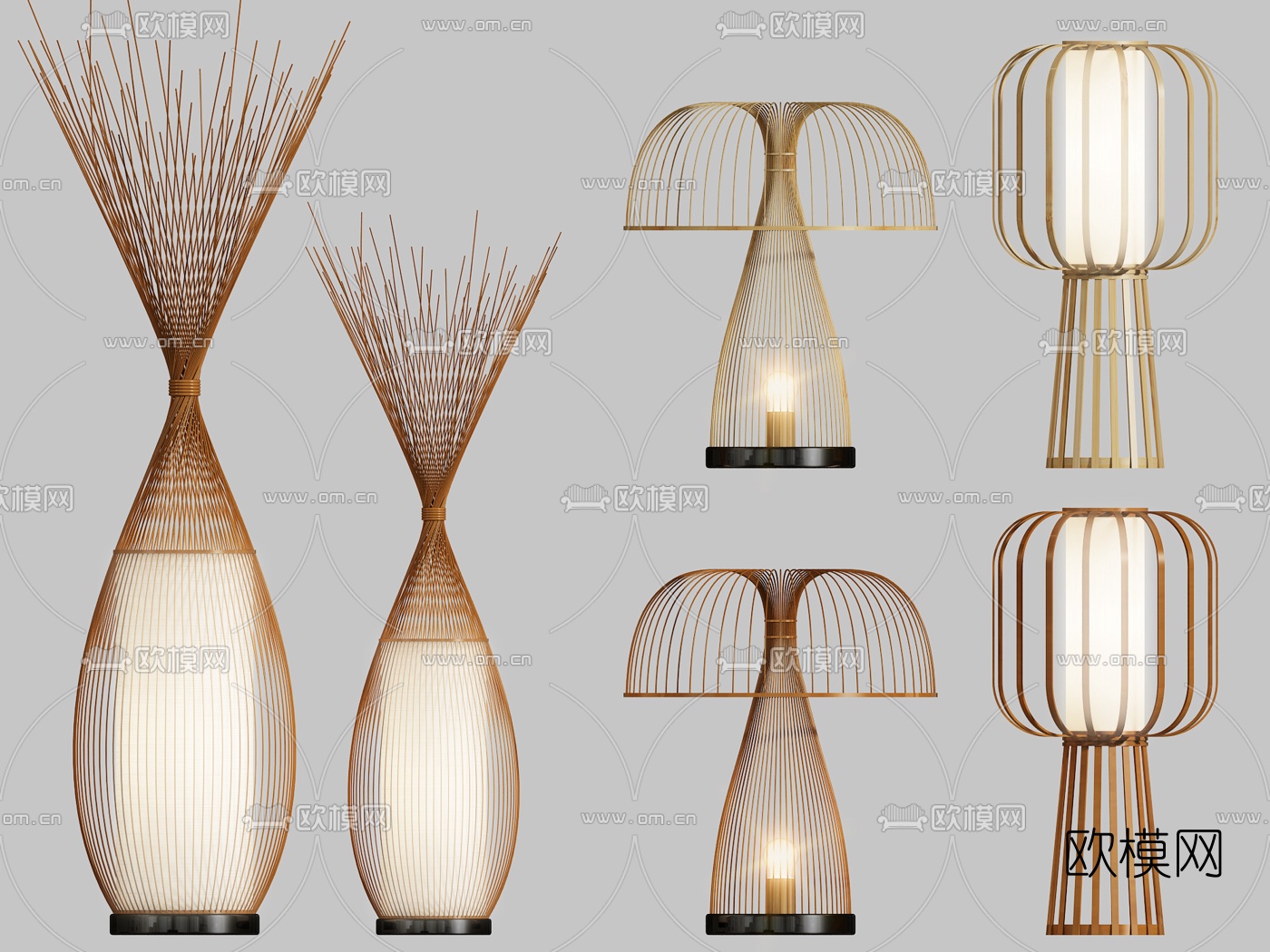新中式竹艺台灯3d模型下载