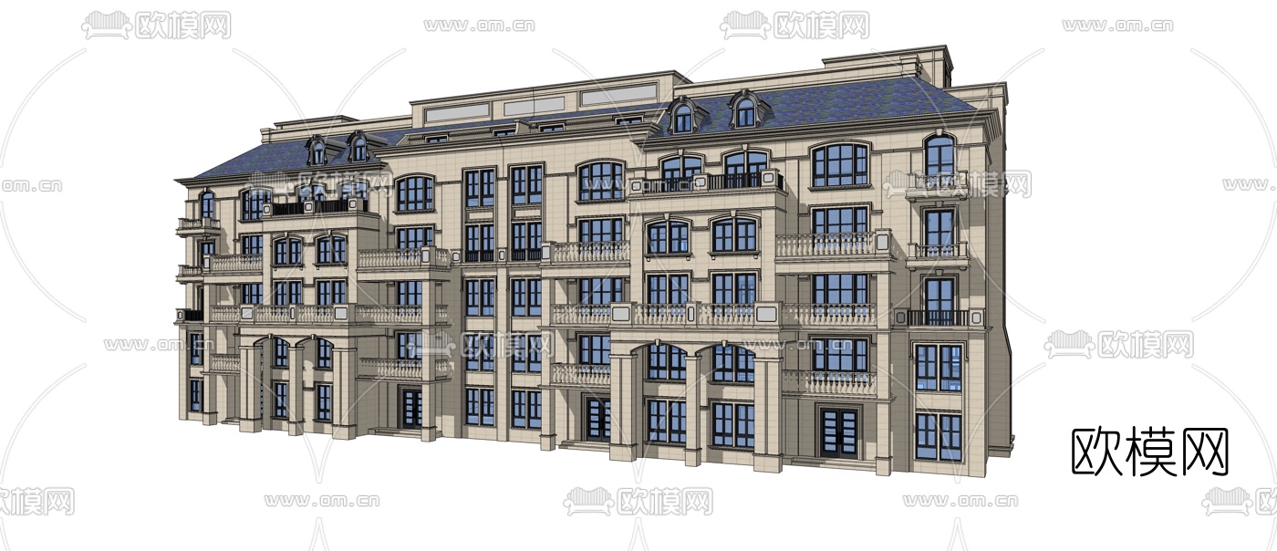 法式公寓楼su模型下载（渲染图3）
