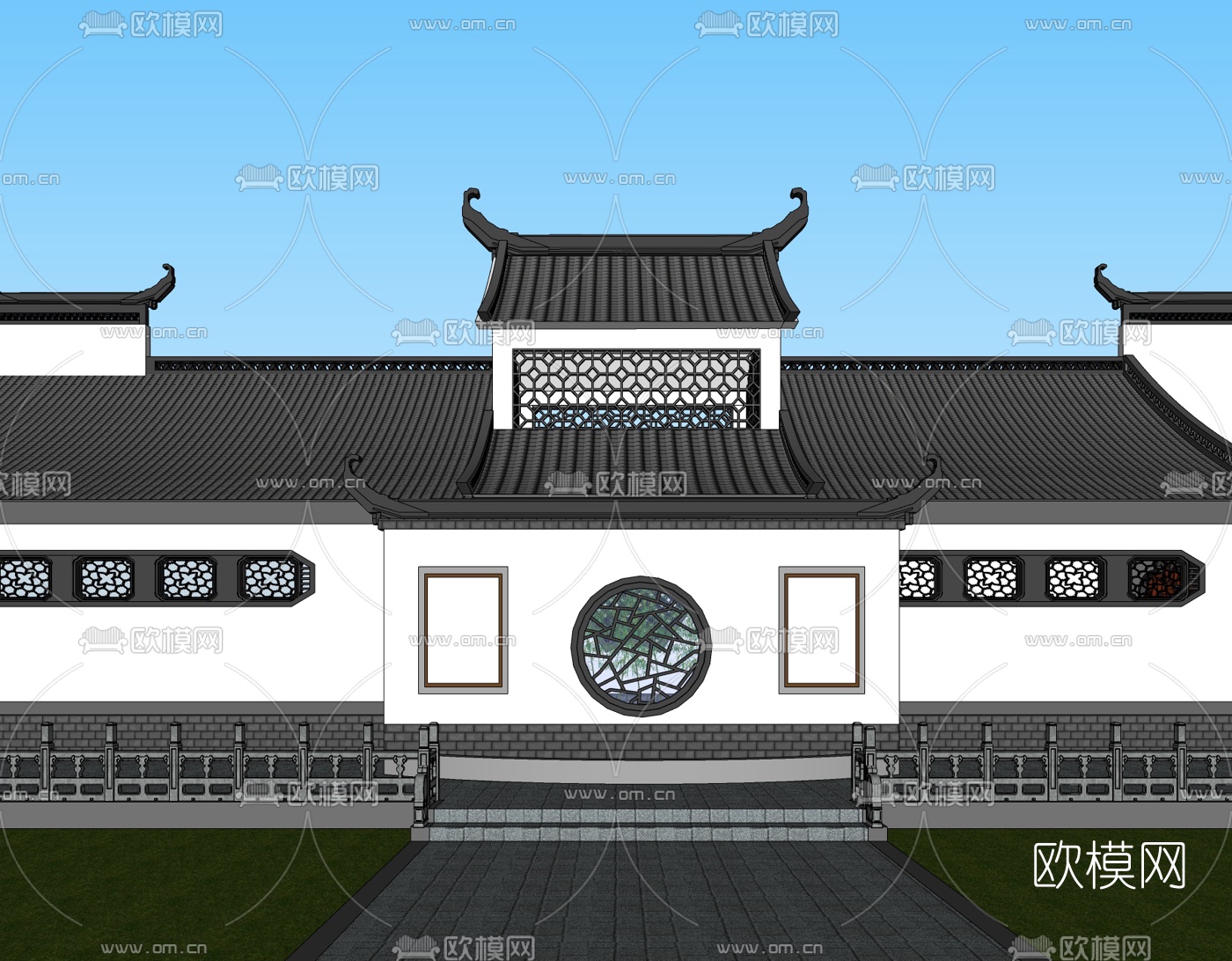 中式公共厕所外观su模型下载（渲染图2）