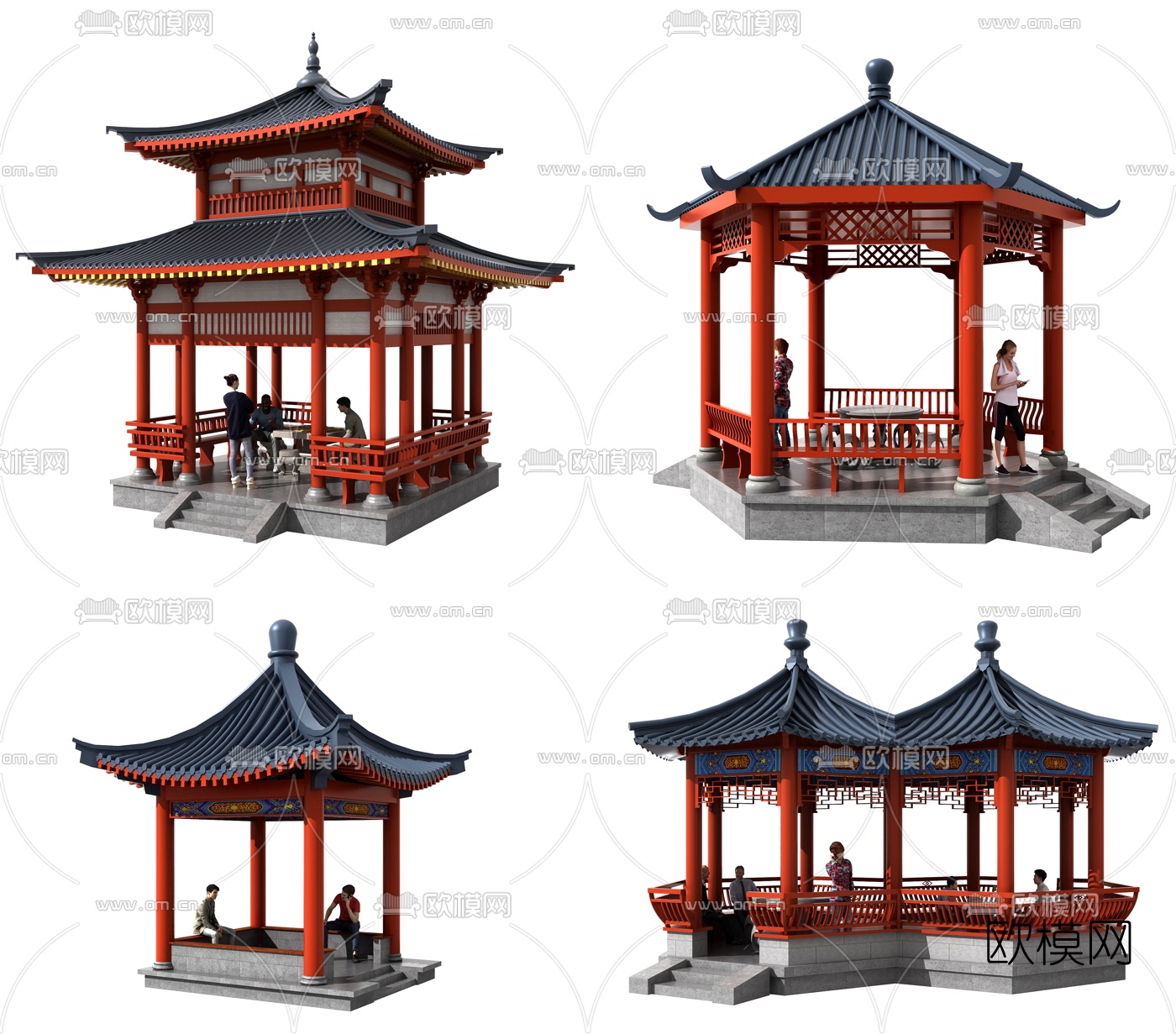 中式古建凉亭组合3d模型