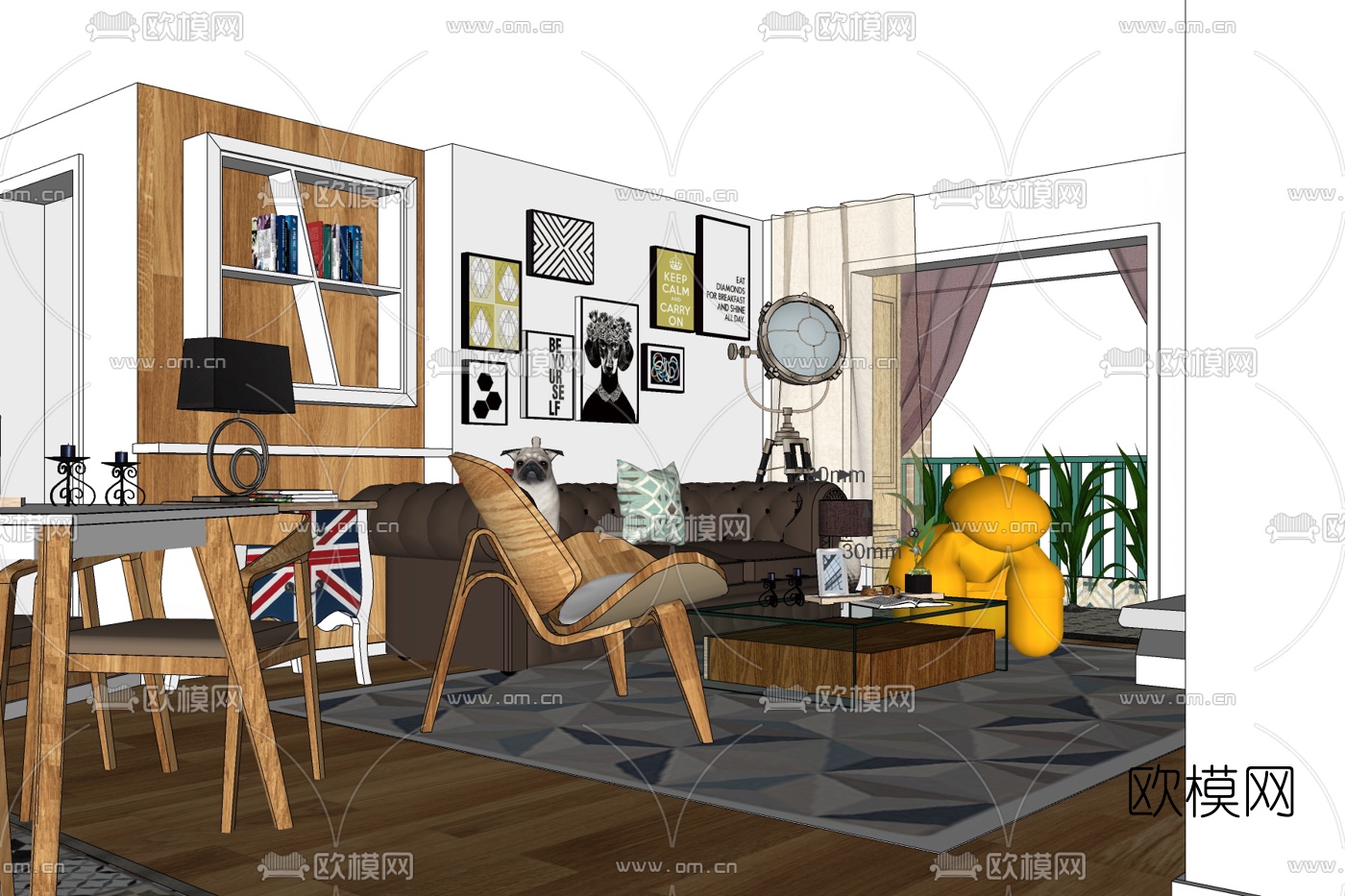 北欧客厅餐厅su模型