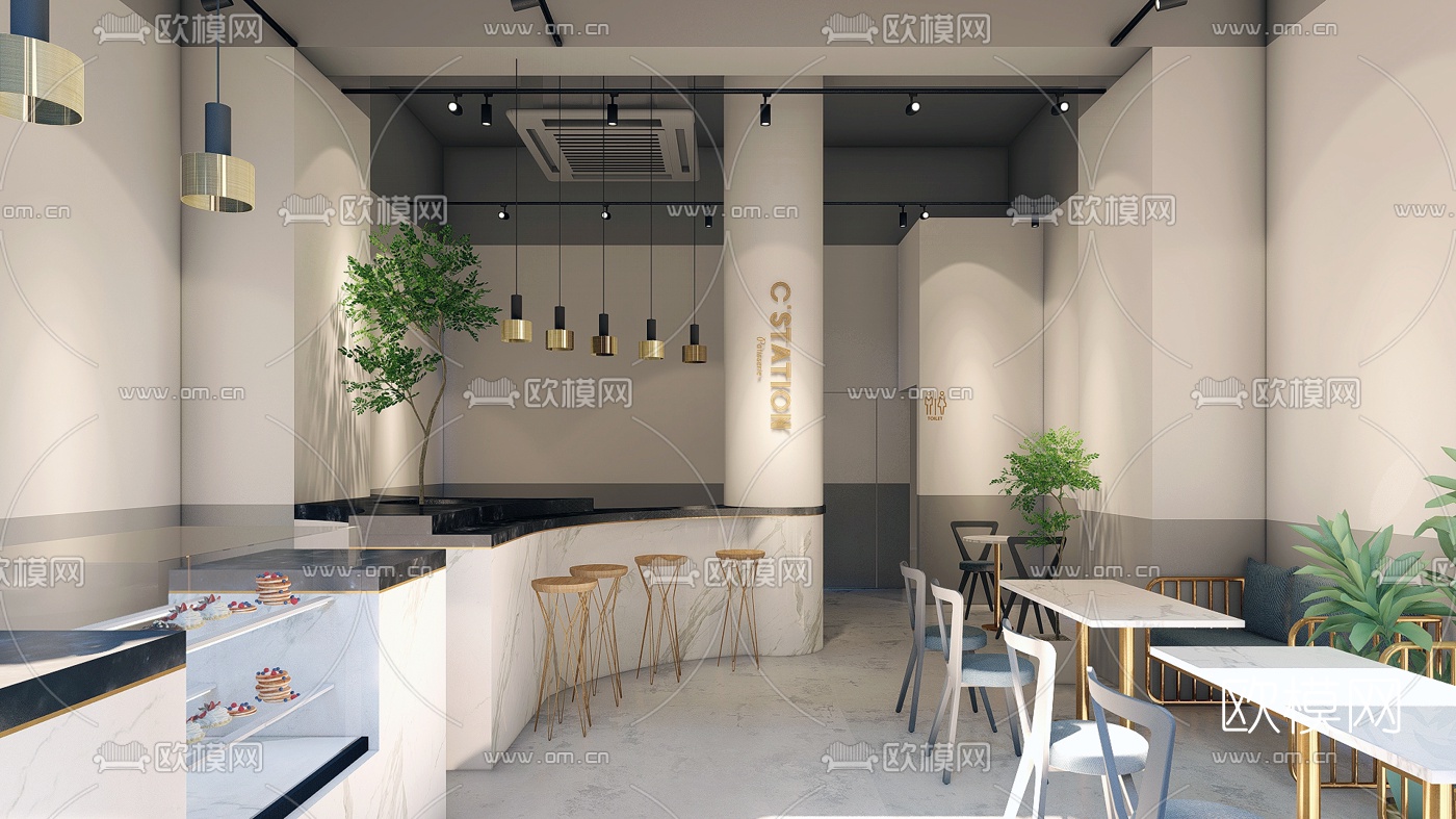 北欧奶茶店蛋糕店su模型
