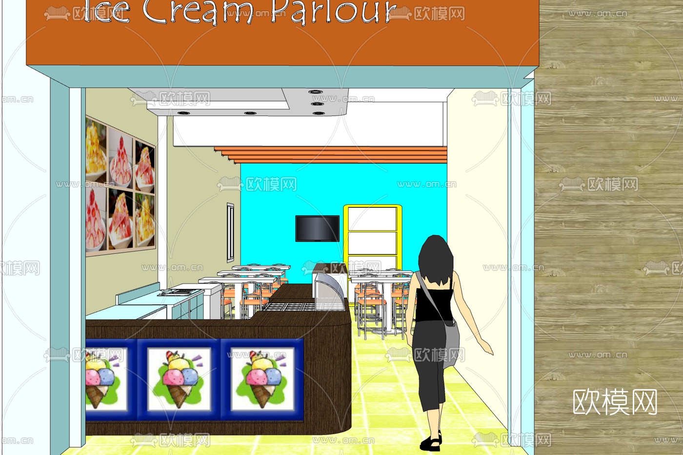 现代冰淇淋甜品店免费su模型下载
