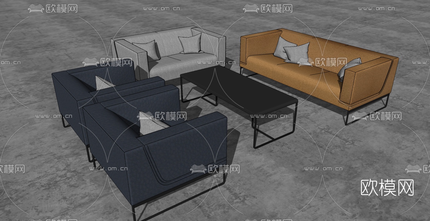 现代办公沙发茶几组合su模型下载