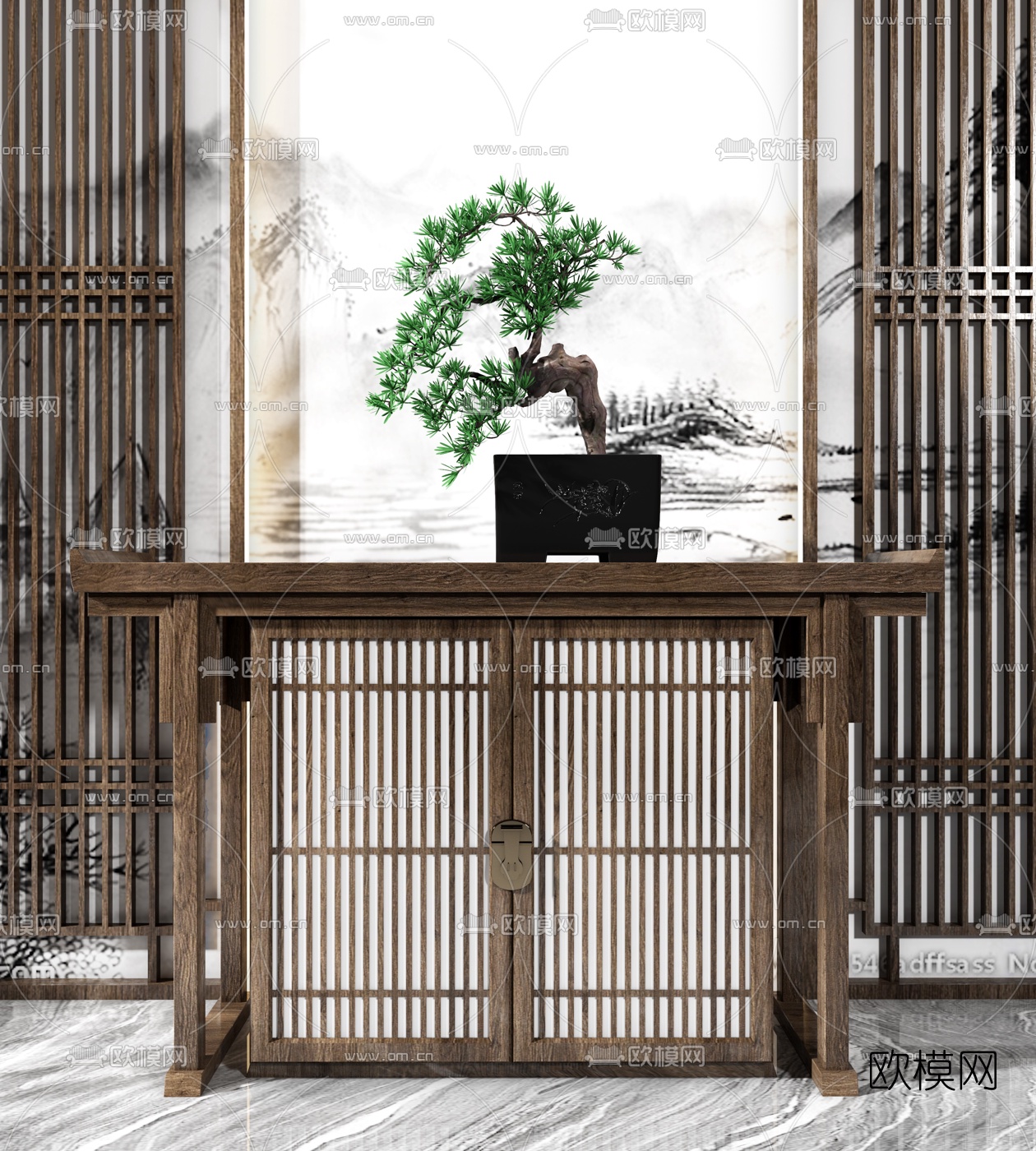 新中式实木端景条案3d模型