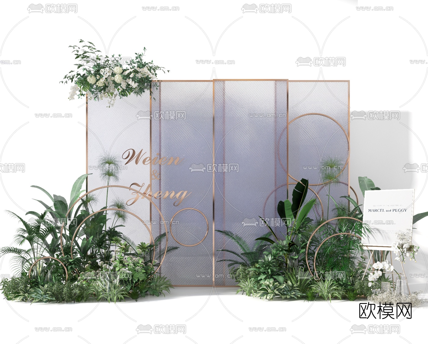 现代绿植美陈合影区3d模型下载