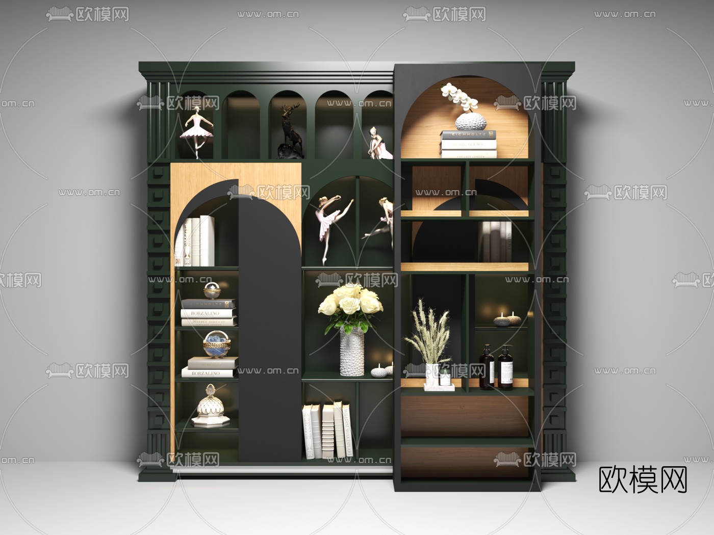 简欧装饰柜摆件组合3d模型下载（渲染图1）