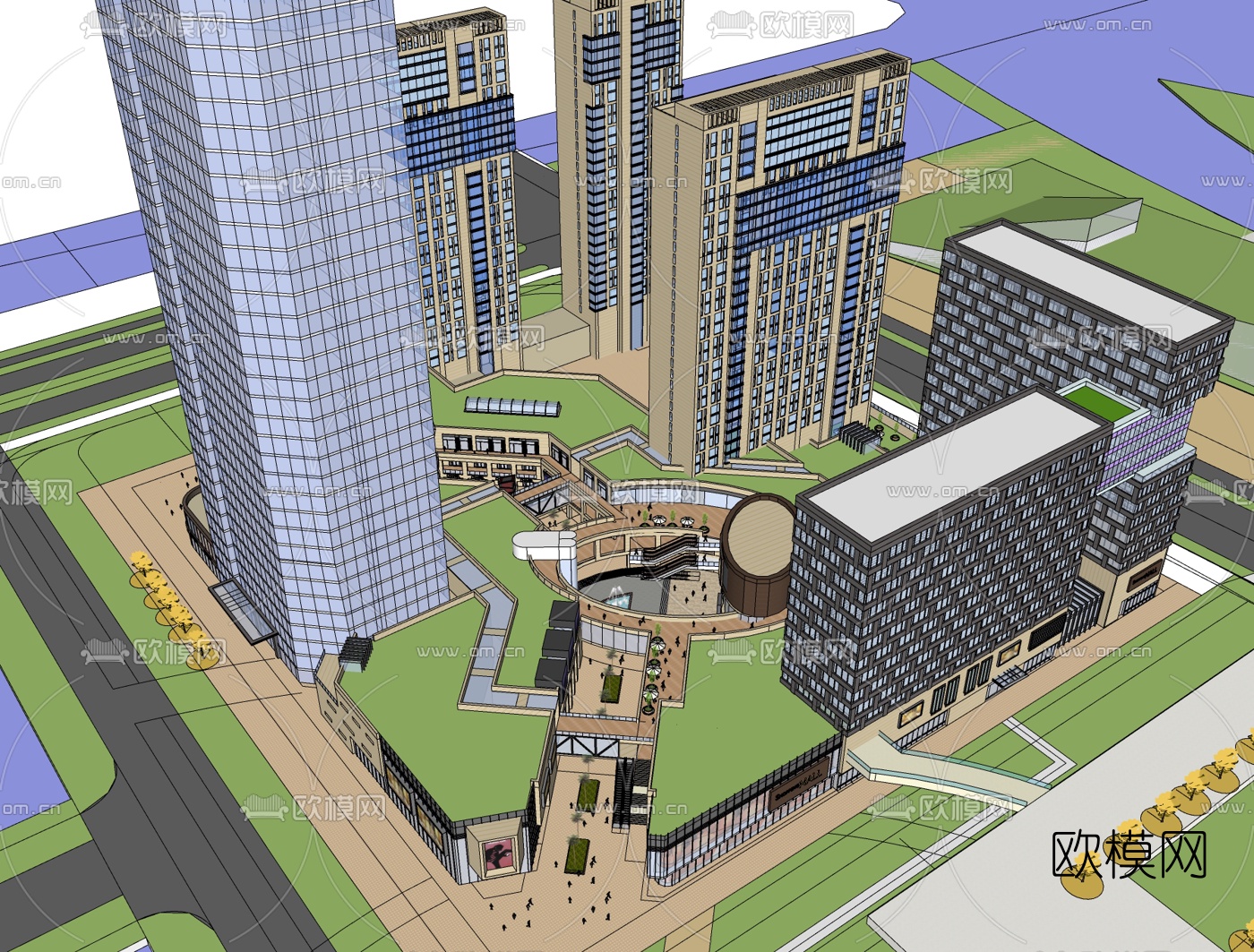 现代商业街免费su模型下载