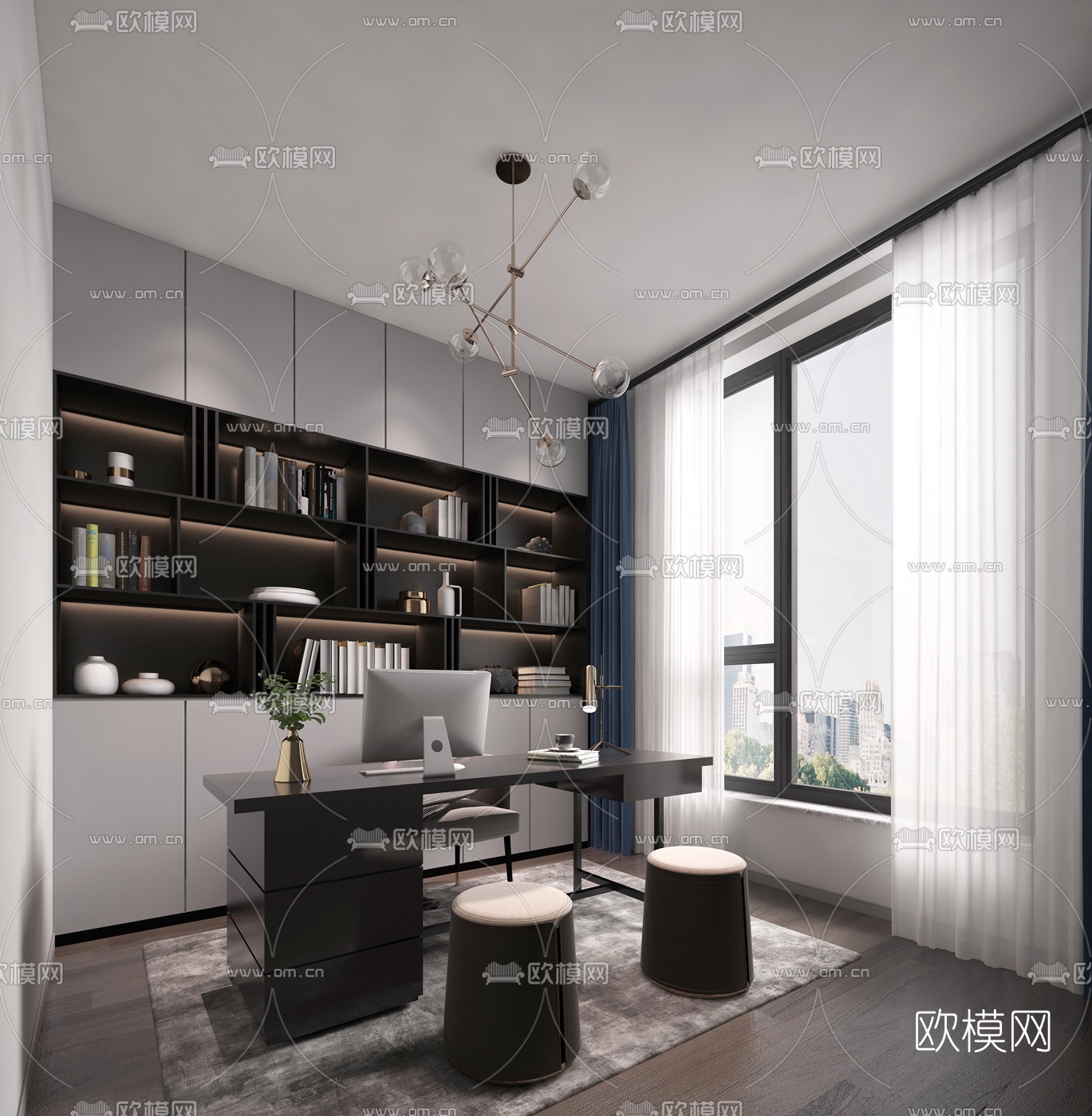 现代书房3d模型-免费3dmax模型库-欧模网