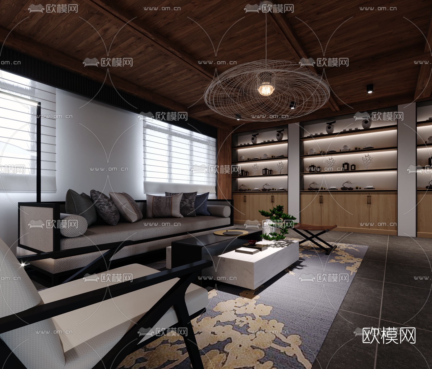 新中式餐厅包房3d模型