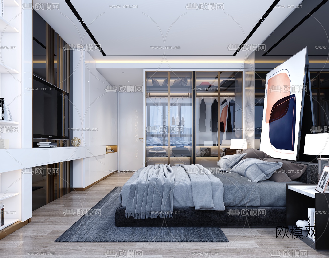 现代卧室3d模型-免费3dmax模型库-欧模网