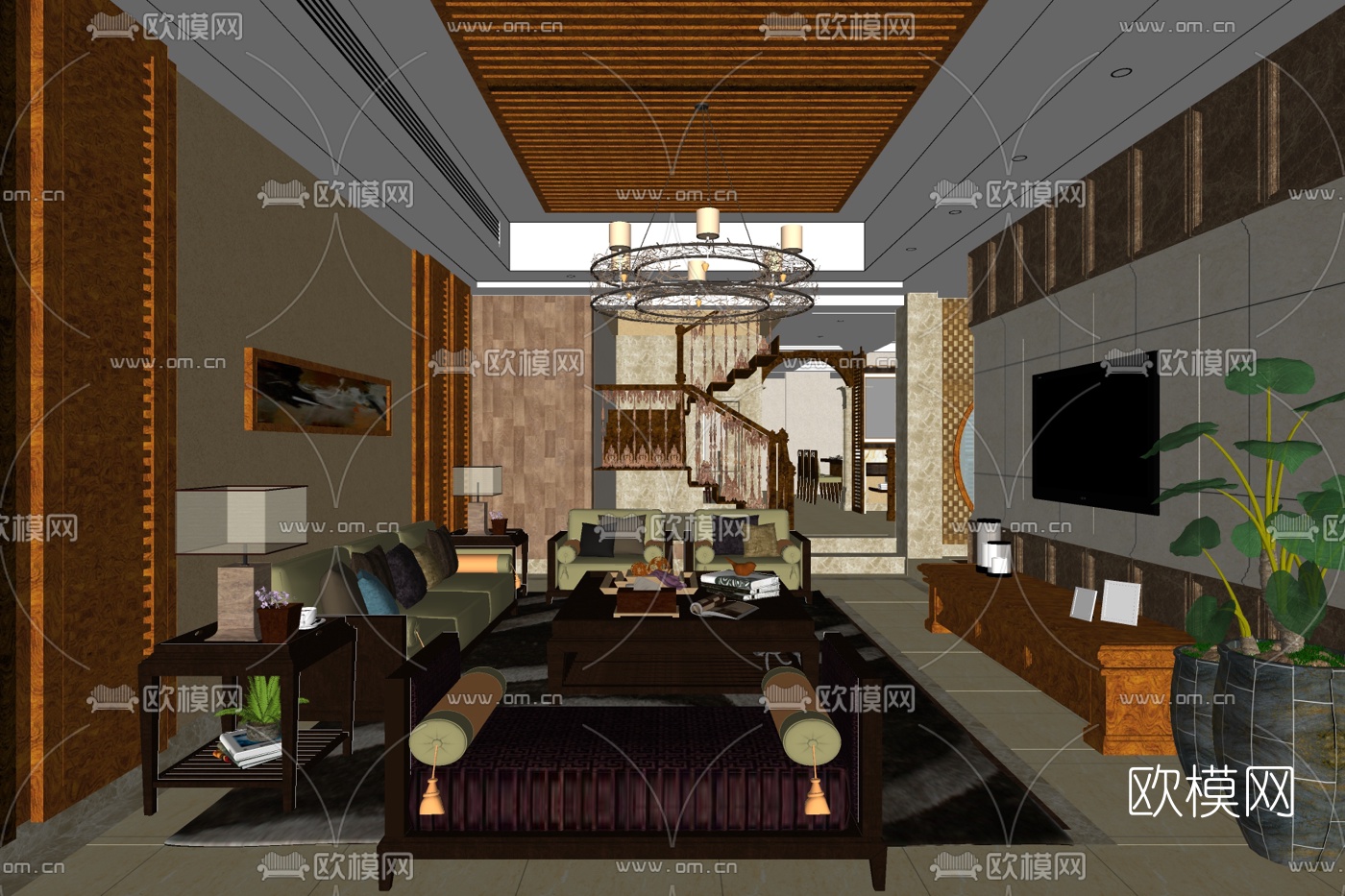 欧式客厅免费su模型下载