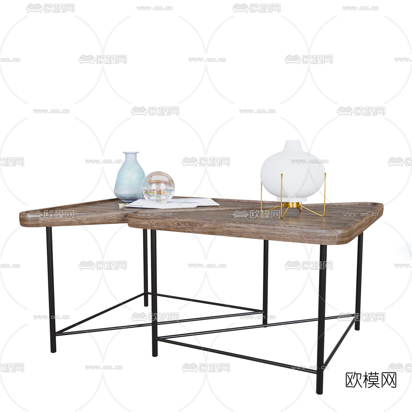 现代实木茶几组合3d模型
