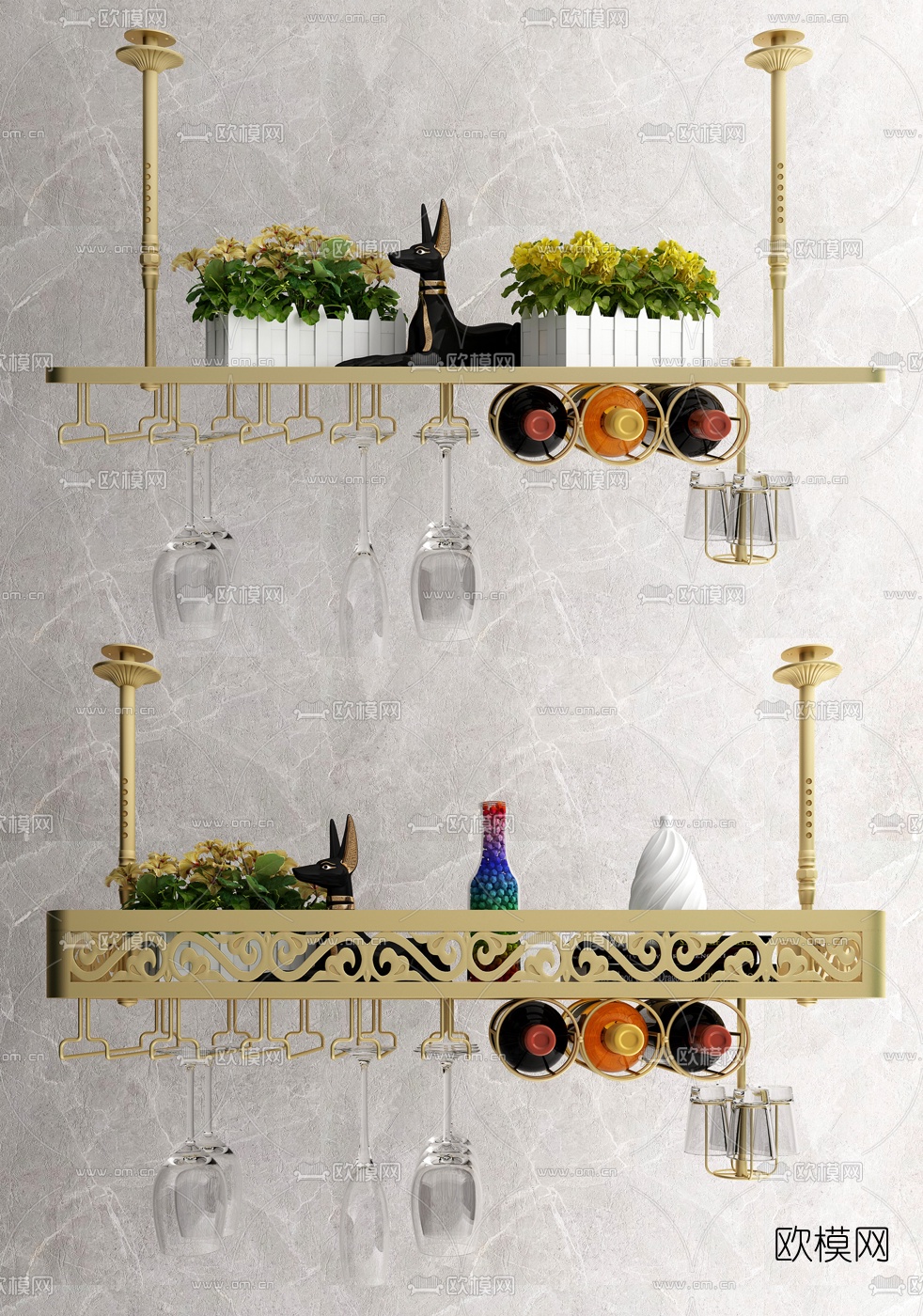 后现代金属吊架酒架3d模型下载（渲染图1）