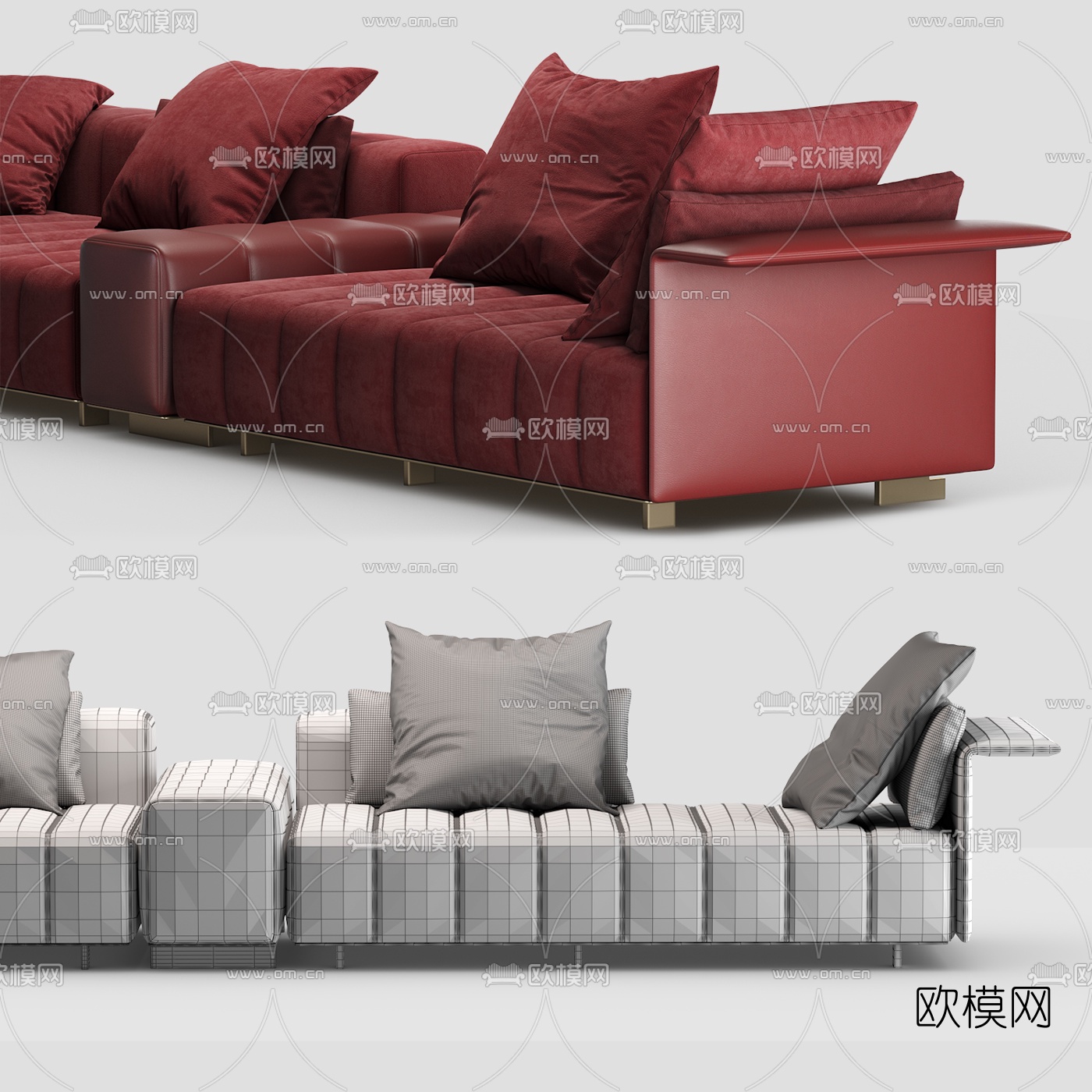 Minotti现代皮革双人沙发3d模型下载（渲染图1）