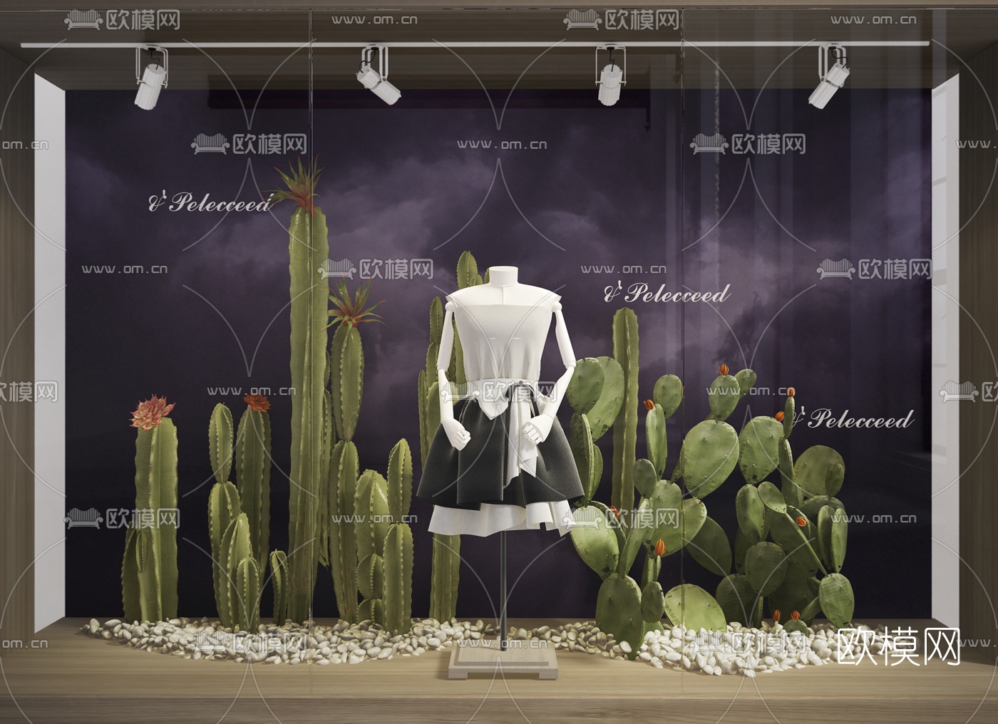 现代服装店仙人掌橱窗3d模型下载