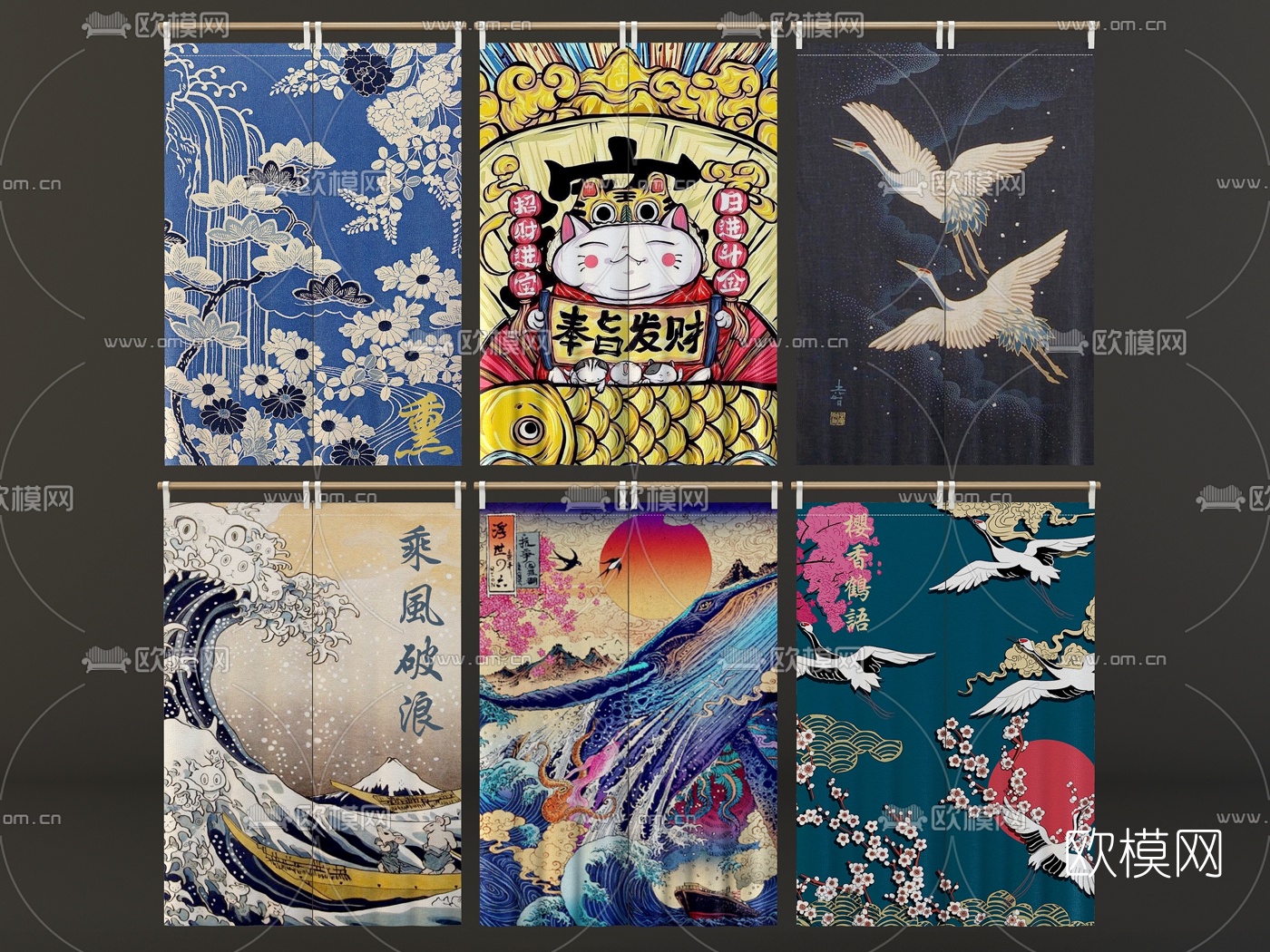 日式门帘窗帘挂帘3d模型下载