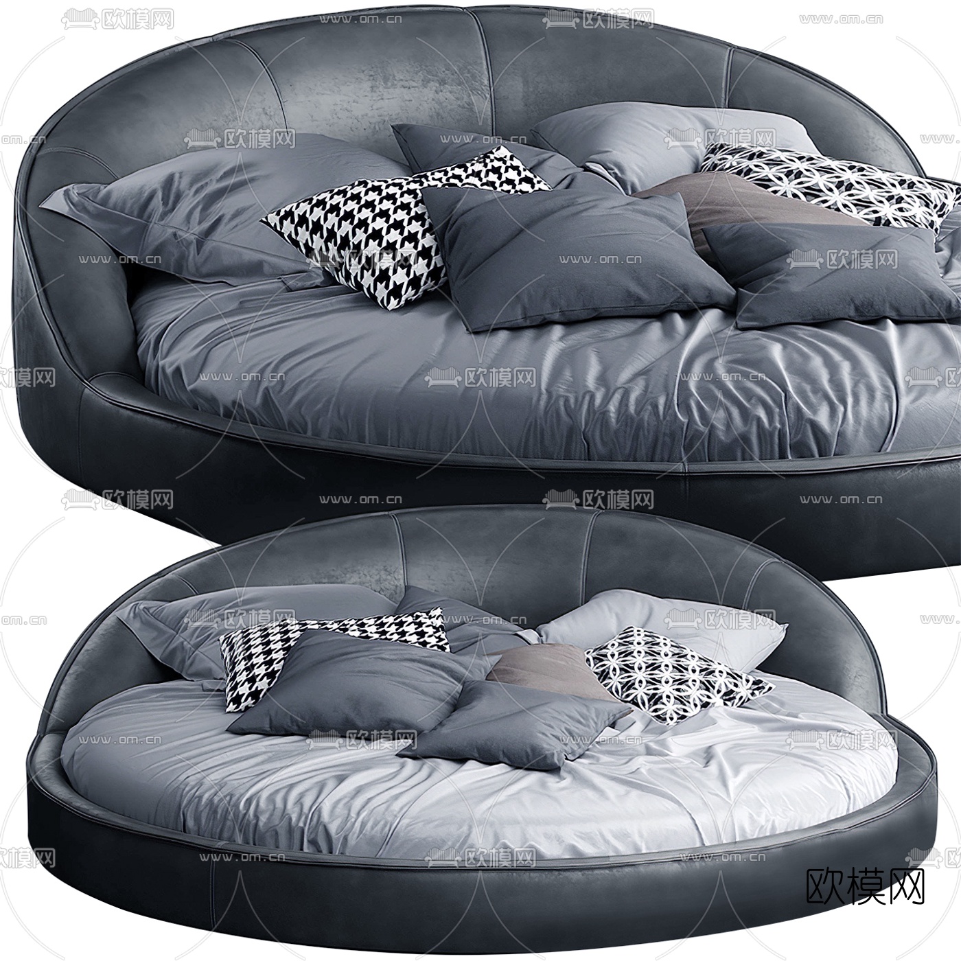 现代皮革圆床3d模型下载