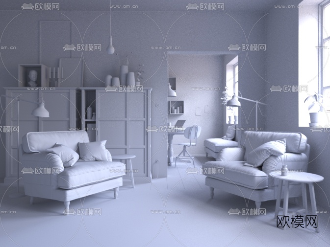 美式客厅3d模型