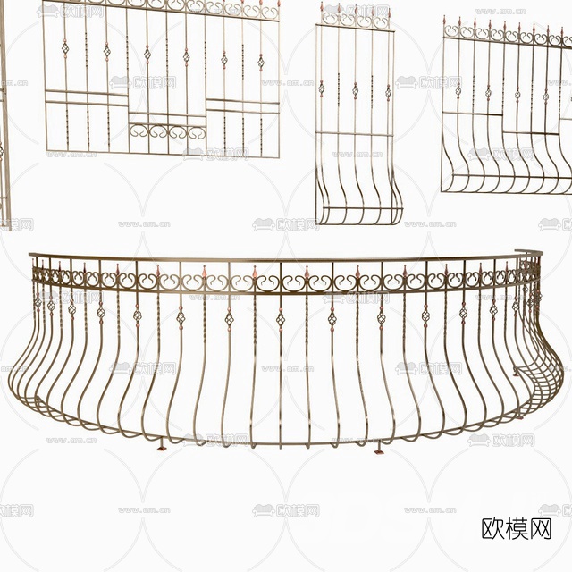 现代铁艺栏杆组合3d模型