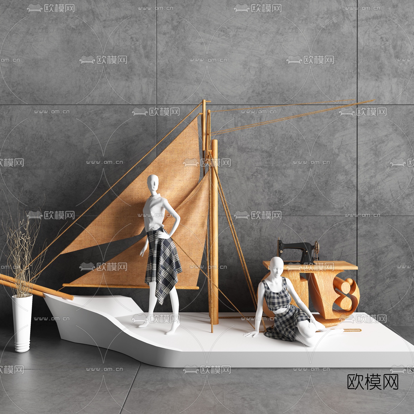 北欧橱窗帆船模特3d模型