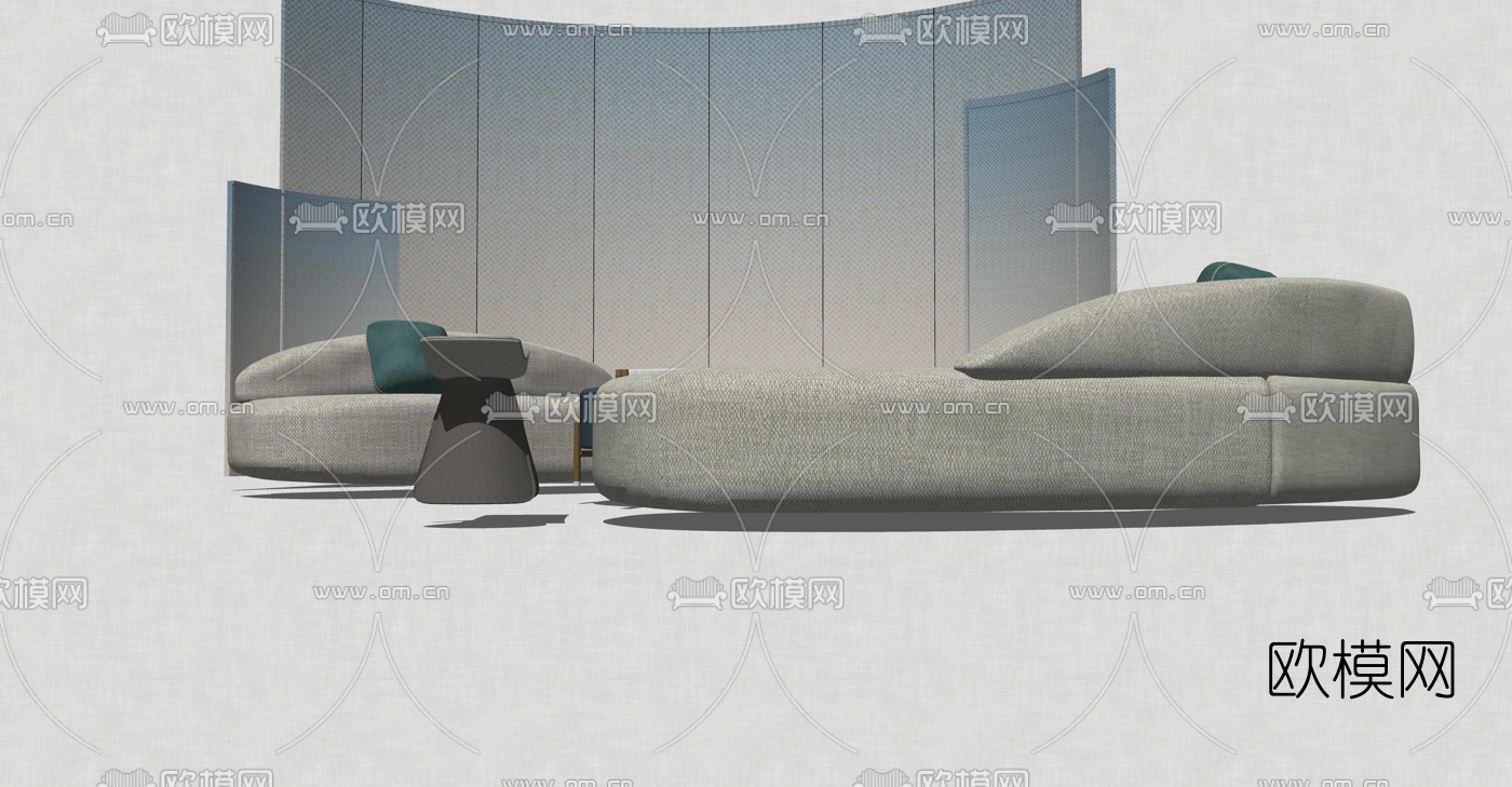现代布艺弧形沙发su模型下载（渲染图4）