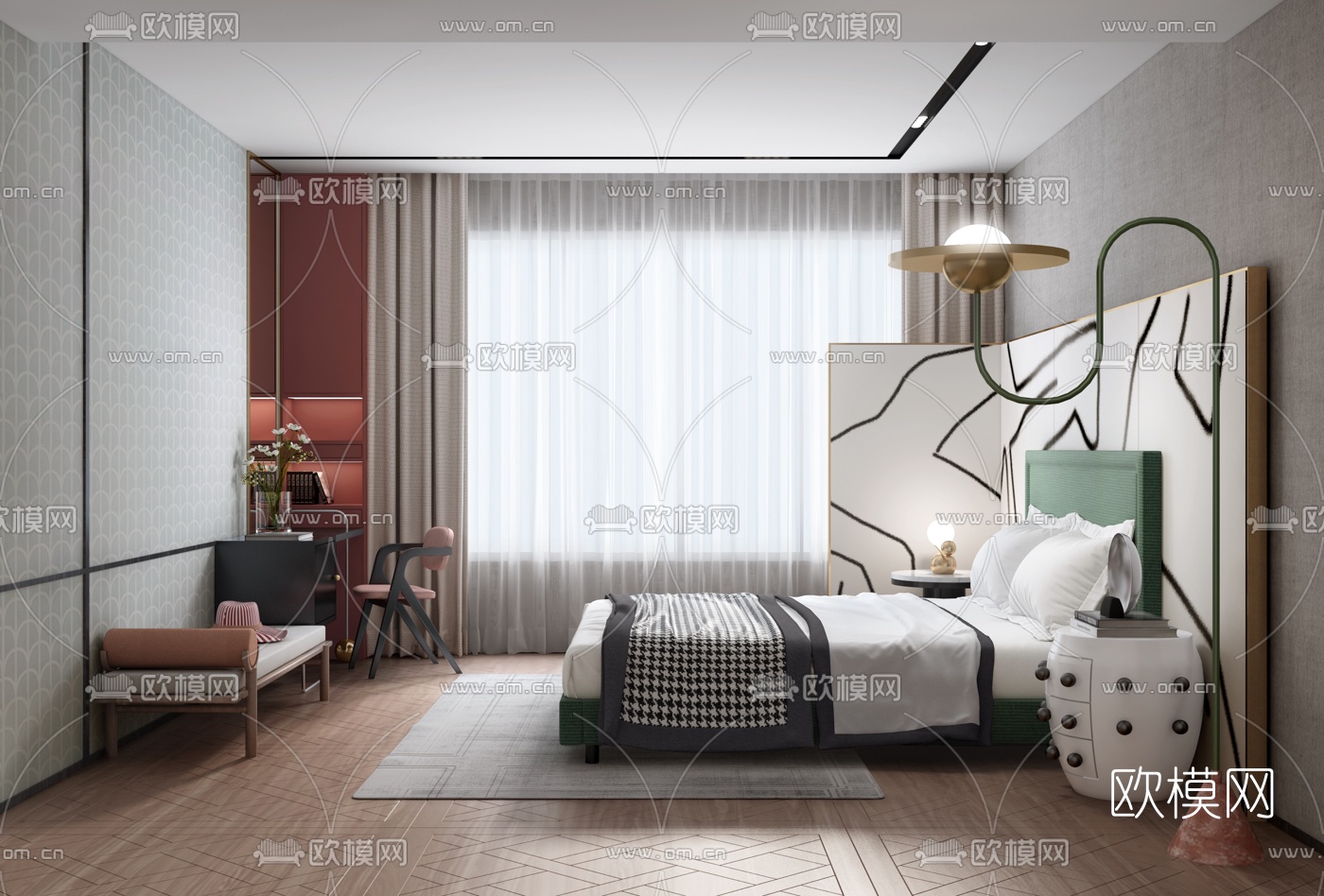 宁洁设计 现代卧室主人房3d模型下载（渲染图1）