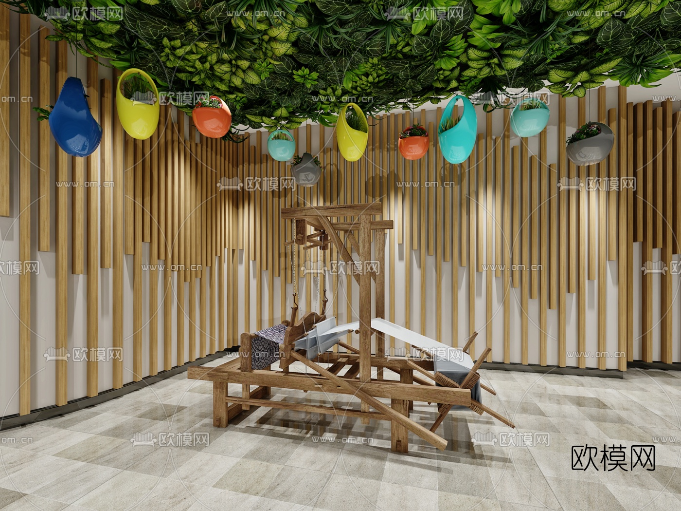 新中式实木纺织机3d模型下载