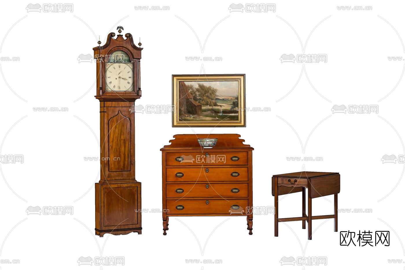 美式实木边柜免费su模型下载
