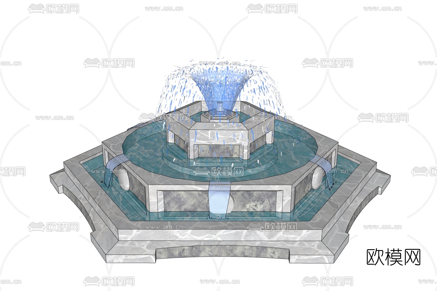 中式景观喷泉免费su模型下载_ID10515105_sketchup模型下载-欧模网