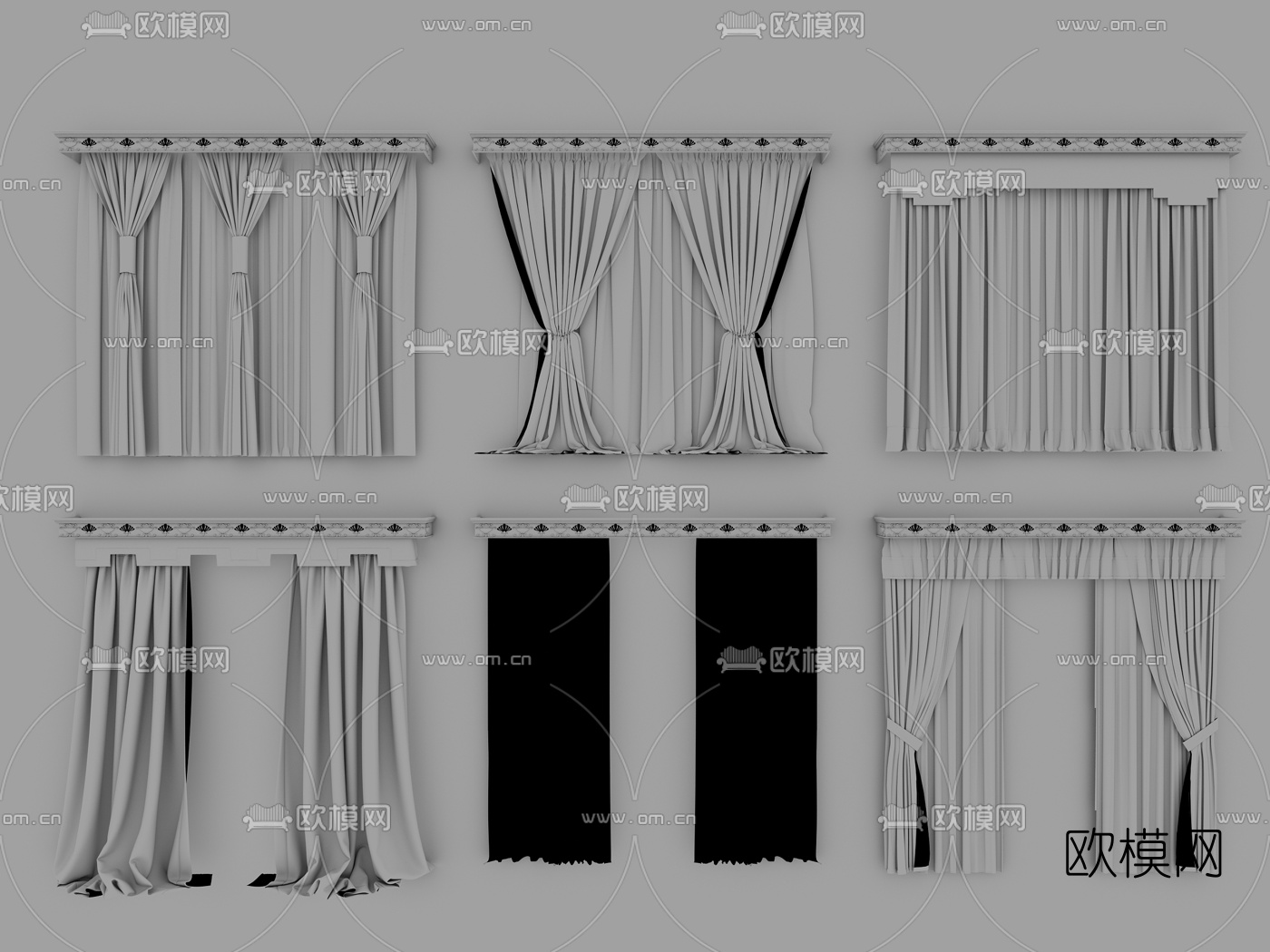 简欧窗帘窗纱3d模型