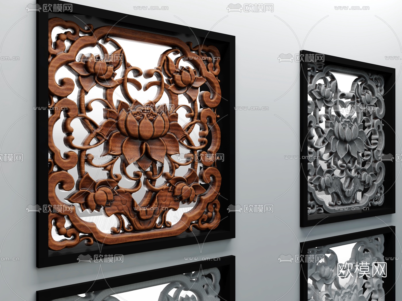 中式镂空莲花窗花3d模型