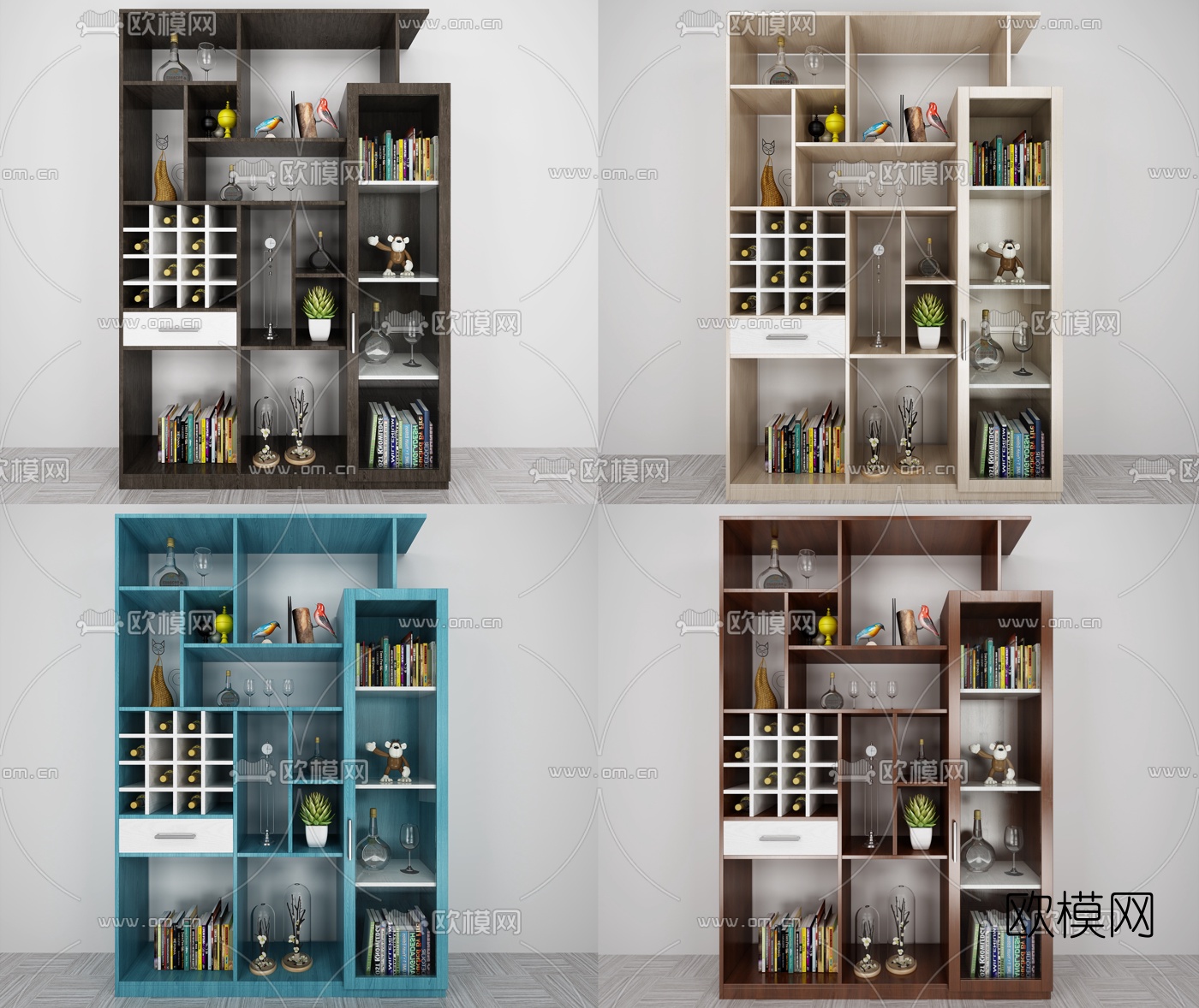 北欧原木多功能装饰酒柜3d模型下载（渲染图1）