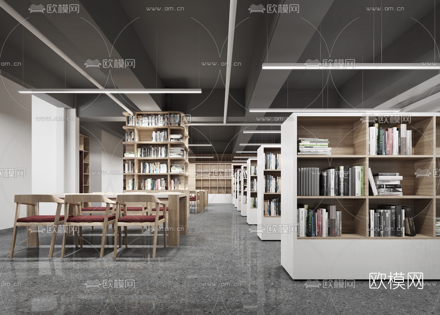 现代图书馆阅览室3d模型