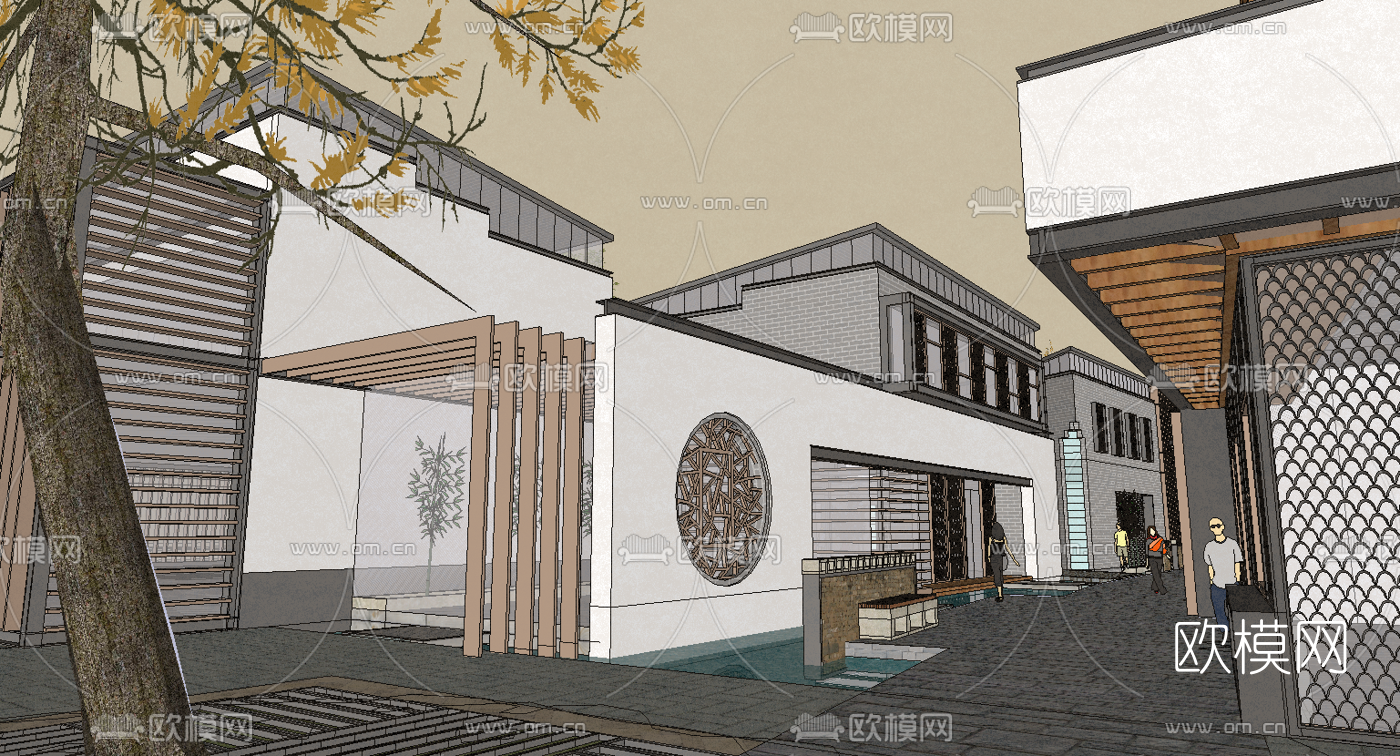 中式古街古镇风景区外观su模型下载（渲染图4）
