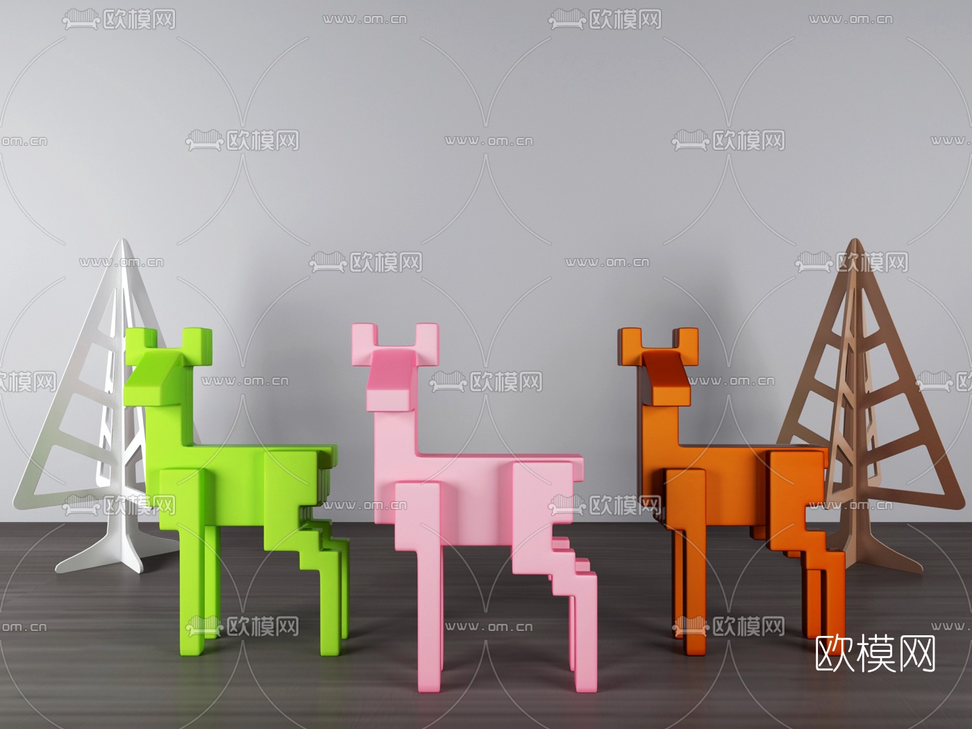 现代几何动物儿童玩具3d模型下载