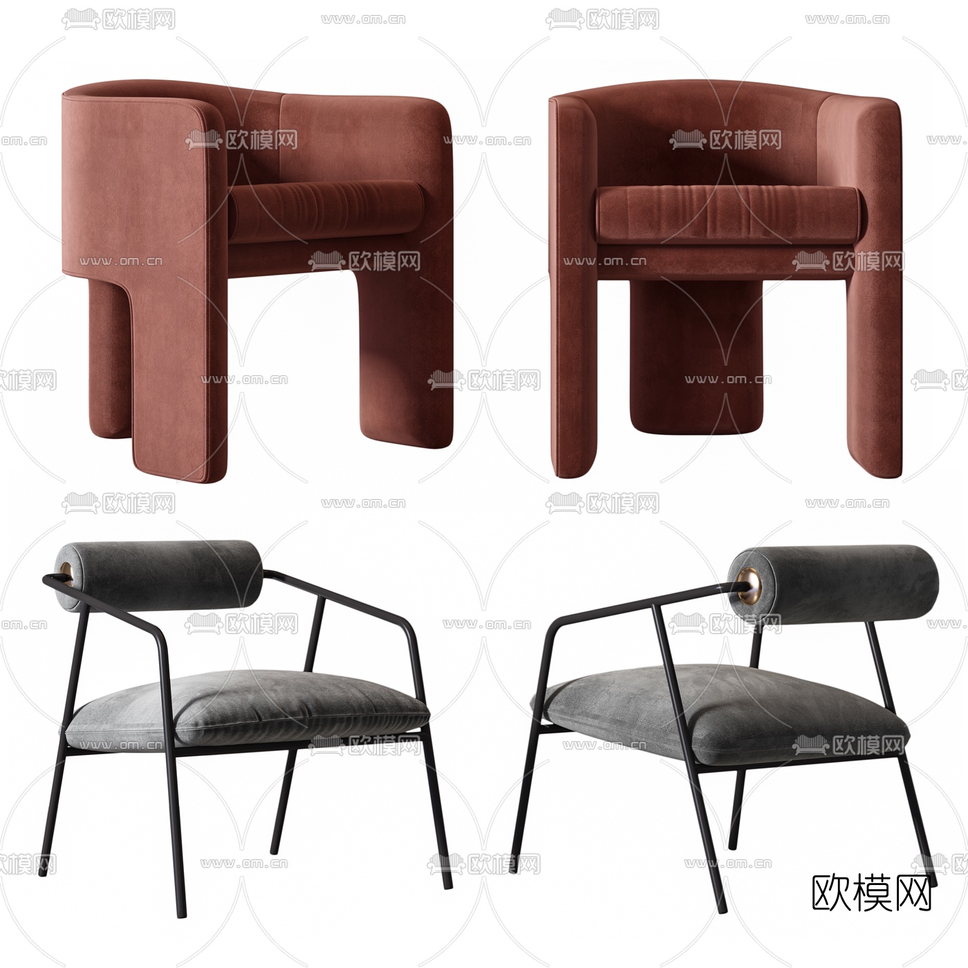 现代布艺单人沙发组合3d模型下载