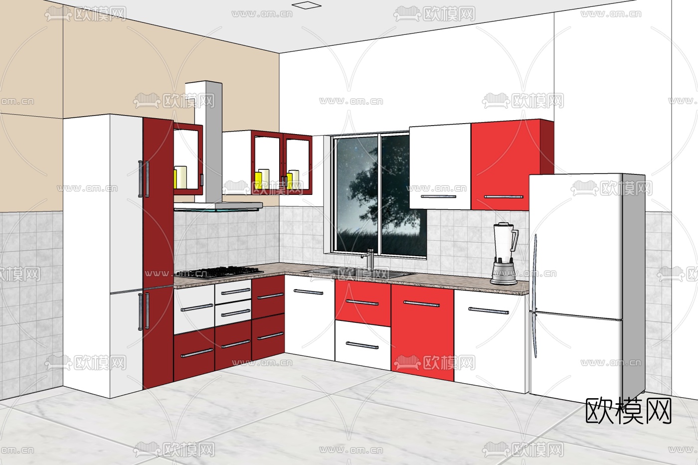 现代厨房免费su模型下载