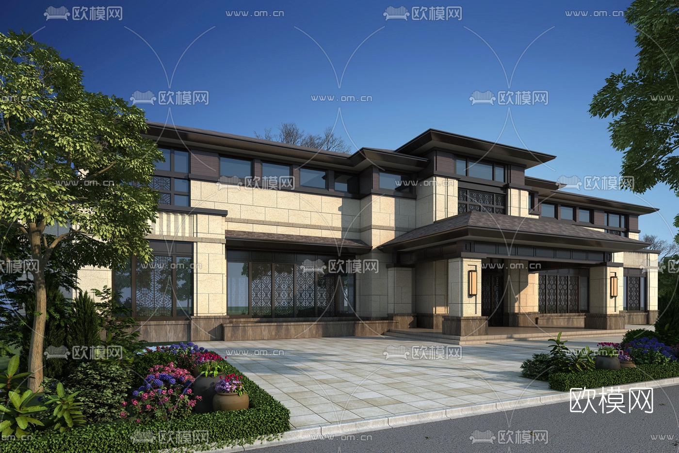 新中式会所建筑外观3d模型
