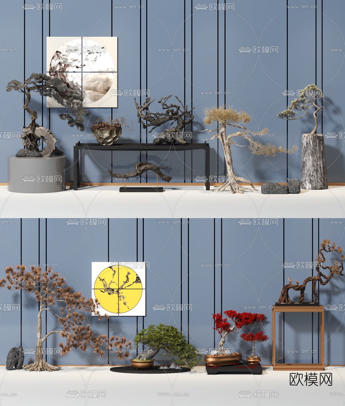 现代松树枝干盆栽3d模型下载