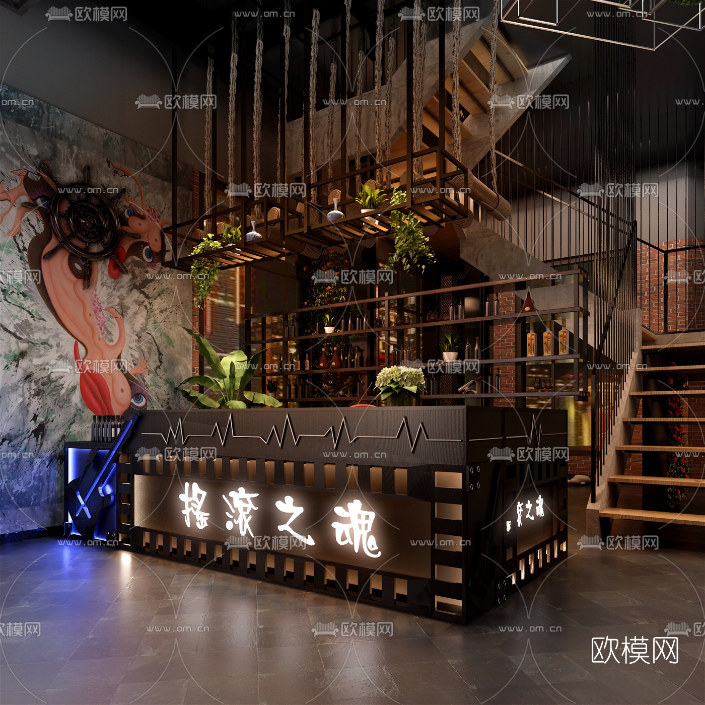 工业风酒吧前台3d模型