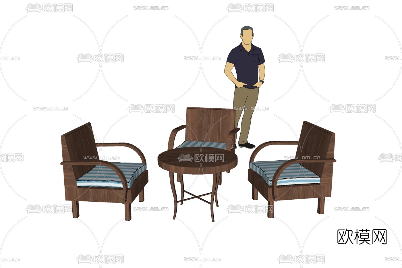 现代实木休闲桌椅su模型下载